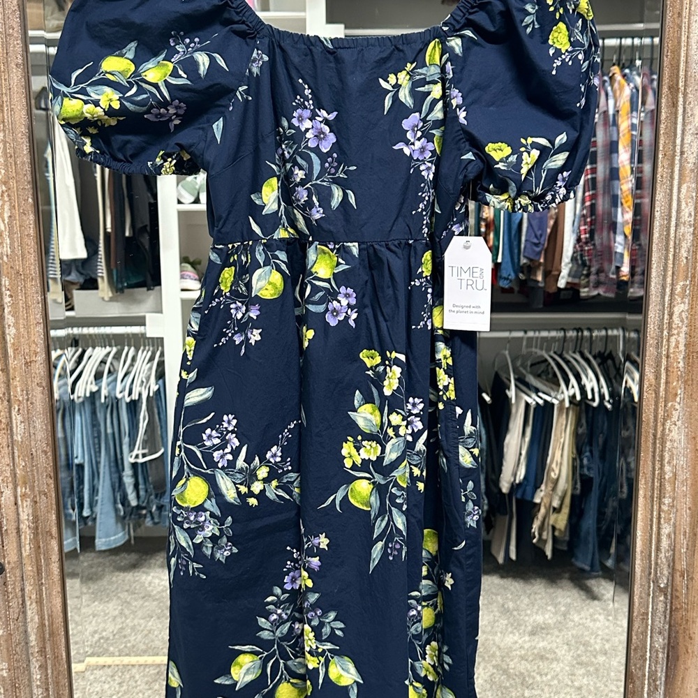 Time and Tru Women’s Dress with Navy and Lime Floral
